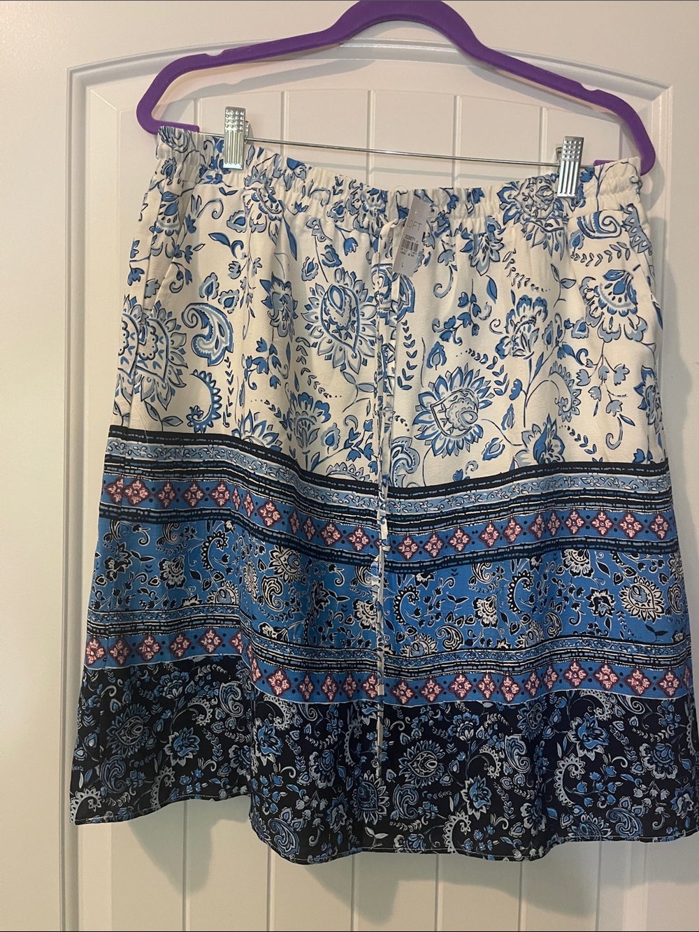 LOFT White and Blue Floral Print Skirt